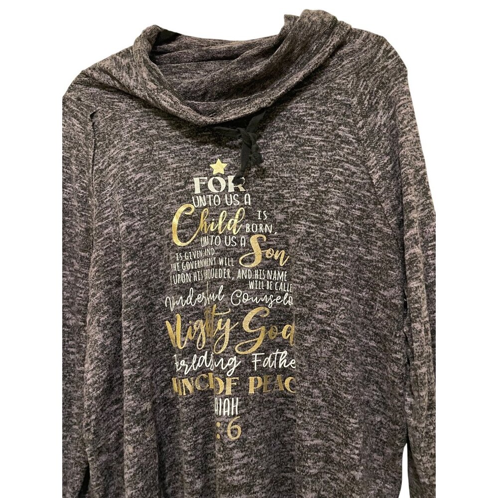 Gray Heather Isaiah 9:6 Bible Verse Long Sleeve Cowl‎ Neck Top Womens XL